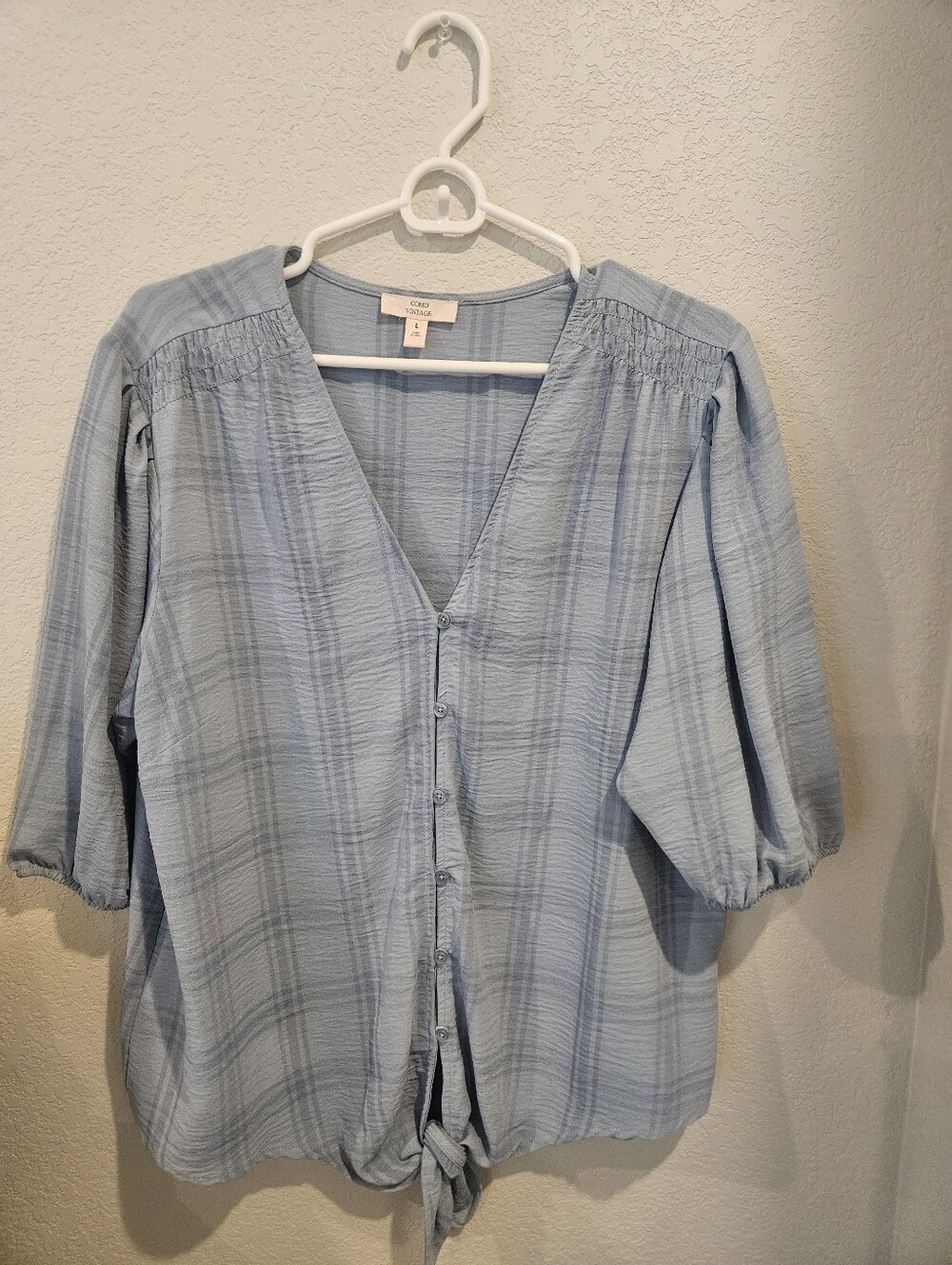 Light Blue Plaid Button-Front Women’s Top